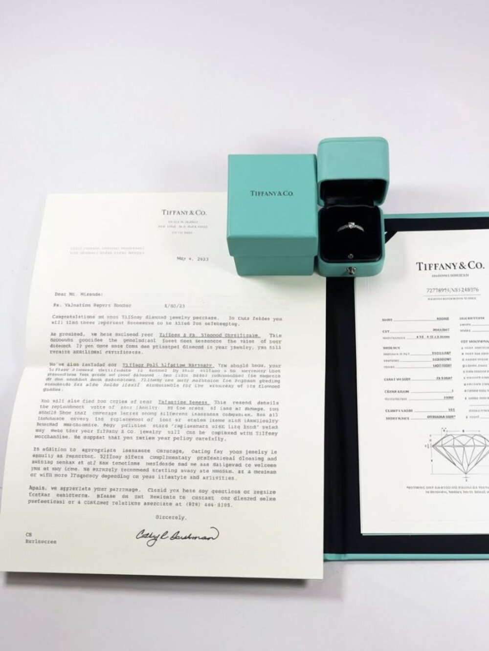 New Tiffany Logo Vegan Leather Teal Ring Box with a Button